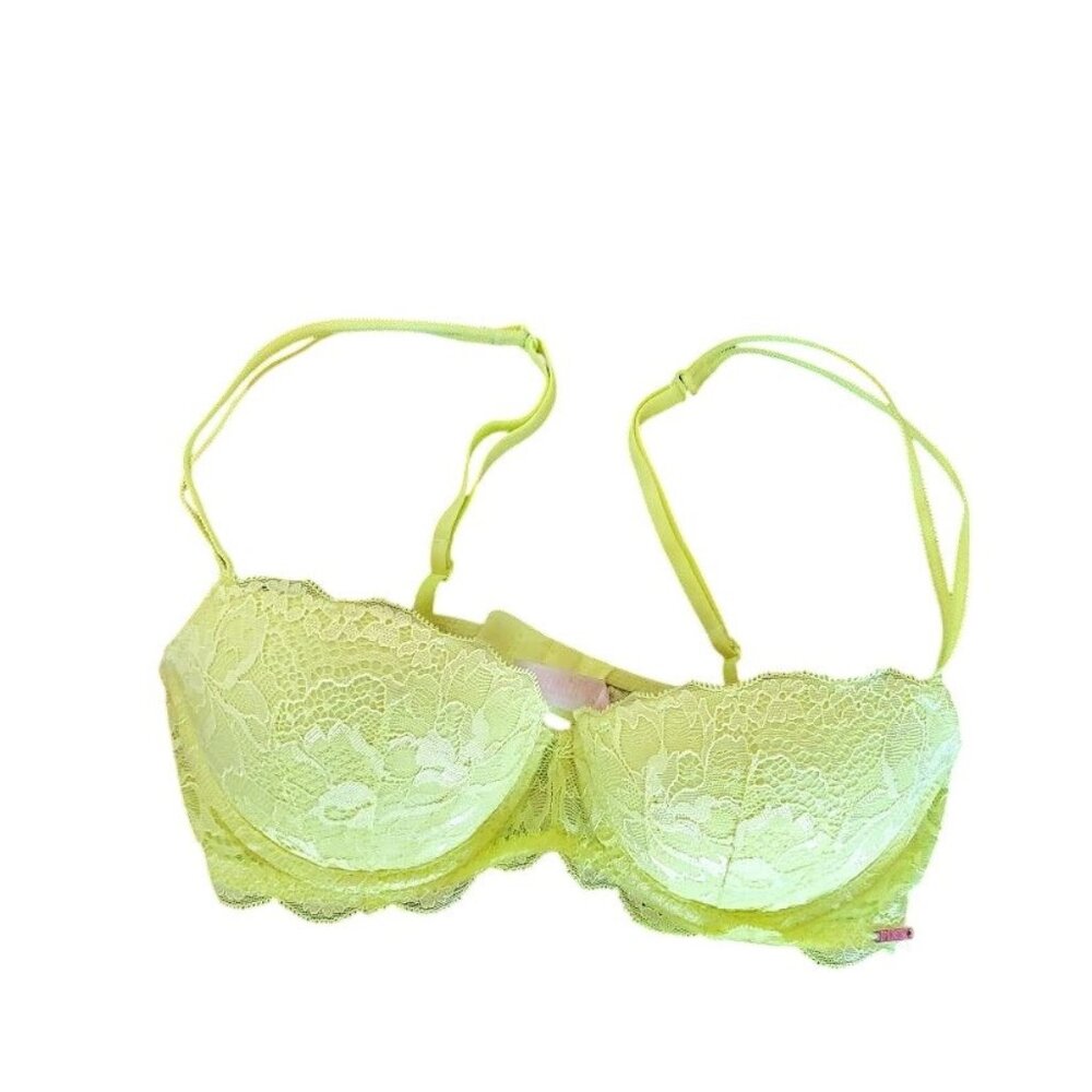 Victoria's Secret PINK Lace Underwire Bra Yellow Lightly Lined Push-Up 32C
